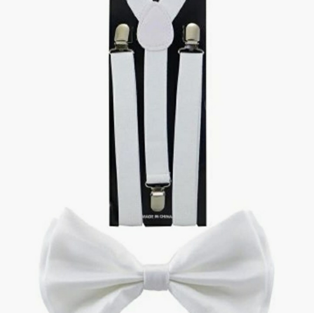 White Suspenders and Bow Tie Pack NEW